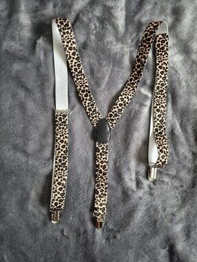 Leopard Print Suspenders - Tan/Black Fashion Accessory